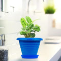 GoHooked blue plastic planter pot with saucer, 6 inch Zenith model, modern design for indoor/outdoor plants.