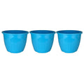 GoHooked pack of 3 blue plastic planters with ribbed texture, ideal for indoor or outdoor gardening.