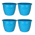 GoHooked pack of 4 blue plastic planters with vertical ribbed texture, ideal for indoor/outdoor gardening.