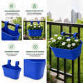 GoHooked blue plastic railing hanging planter pot with double hooks, rectangular shape, set of 3.