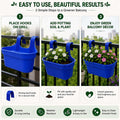 GoHooked blue plastic rectangular railing hanging planter pot with double hooks, set of 5.