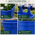 GoHooked blue plastic railing hanging planter pot with strong dual hooks, thick rim, and smooth finish. Set of 7.