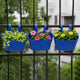 Go Hooked 12 Inch Plastic Railing Hanging Planter Pot Set of 3 | Rectangular Flower Pots with Double Hook for Garden Fence Balcony Indoor Outdoor Home Décor | Durable Plant Container (Blue)