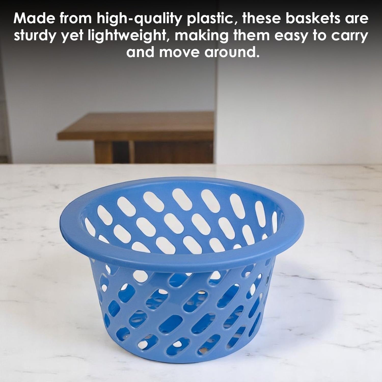 GoHooked blue plastic storage net basket with open weave design and sturdy rim.