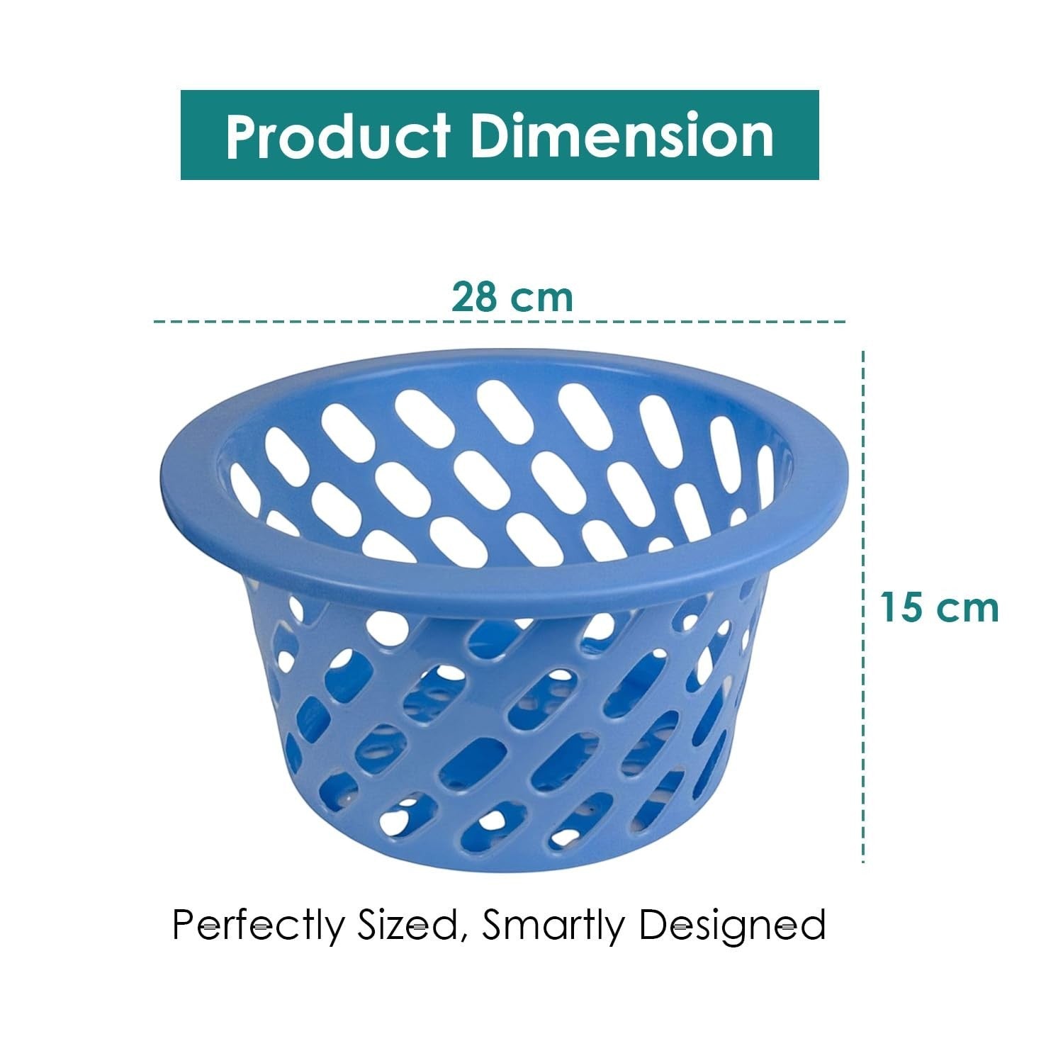 GoHooked blue plastic storage net basket with open weave design and handle. Perfectly sized, smartly designed.
