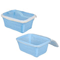 GoHooked blue plastic storage basket with zip-up mesh cover, ideal for fruits and vegetables.