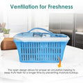 GoHooked blue plastic storage basket with zip net cover for fruits and vegetables, ideal for pantry or countertop.
