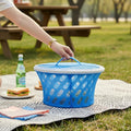 GoHooked blue plastic storage basket with net zip cover, breathable and insect-proof design for picnics and home organization.