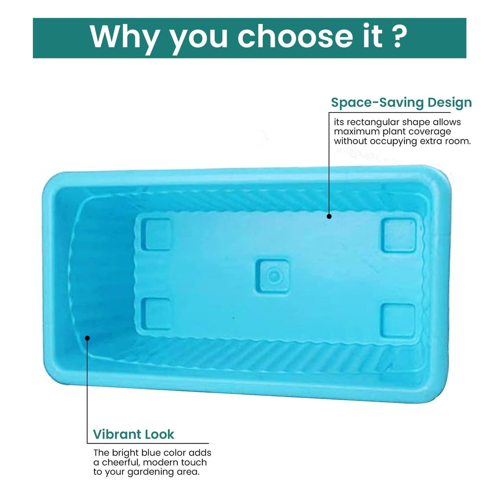 GoHooked blue rectangular plastic plant pot, 35cm, ideal for home, window display, or garden.