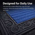 GoHooked blue rubber door mat with a ribbed surface and decorative black border for dirt trapping at home entrances.
