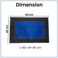 GoHooked blue rubber door mat with decorative black border and ribbed surface, 40x60 cm dimensions.