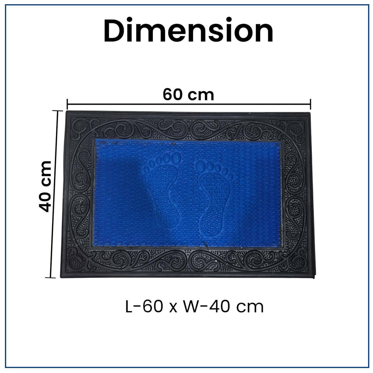 GoHooked blue rubber door mat with pebble texture and footprint design, 40x60 cm dimensions for home entrance.