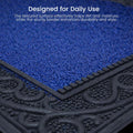 GoHooked blue rubber door mat with a textured pebble surface and decorative black border for dust control
