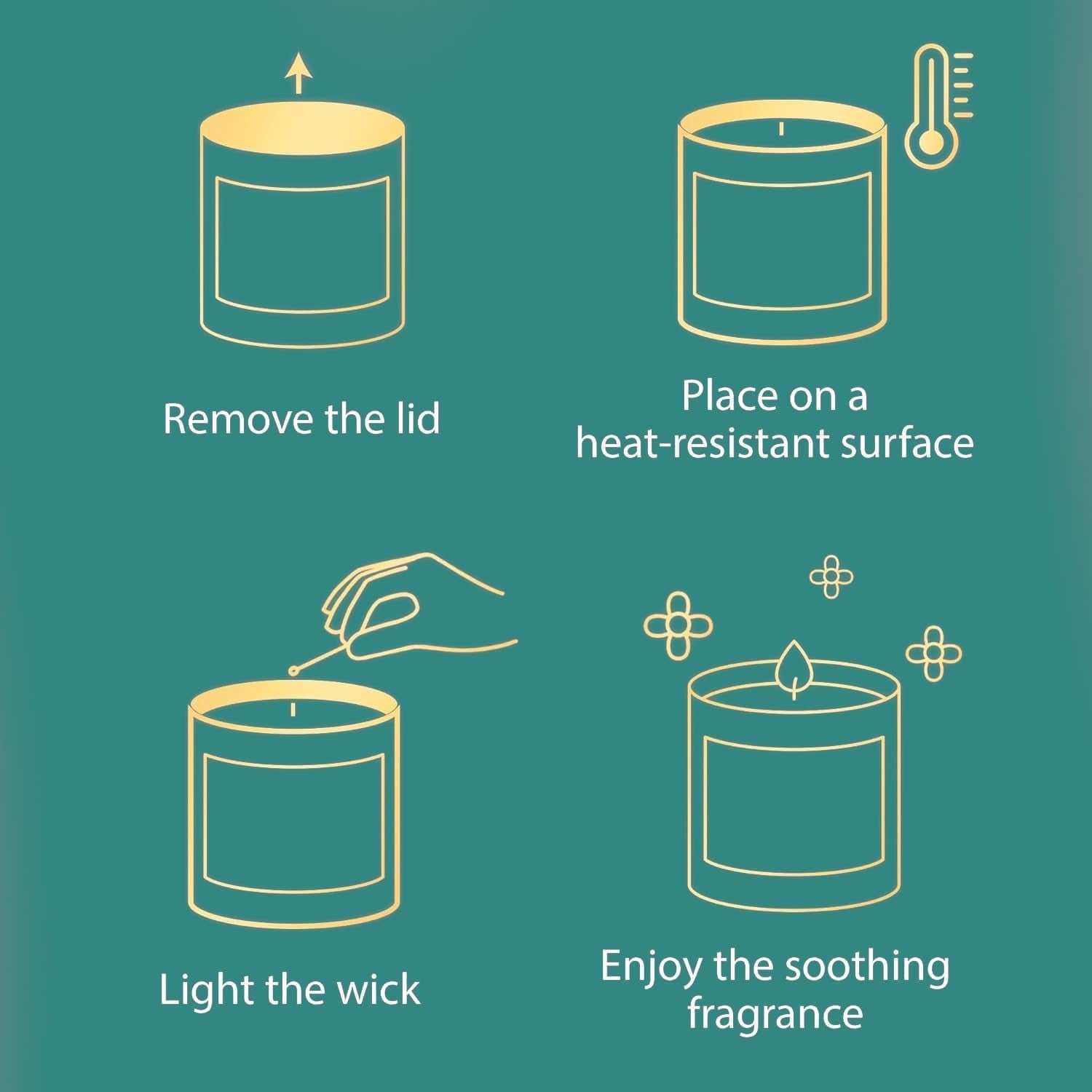 GoHooked blueberry scented candle instructions: remove lid, place on heat-resistant surface, light wick, enjoy fragrance.