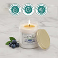 GoHooked ViMe blueberry scented candle in a clear glass jar with a gold lid, 120 gm, 35-hour burn time.
