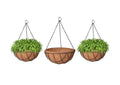 GoHooked set of 3 brown 10" coir hanging basket planters with metal chains and coco liners