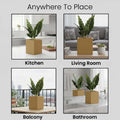GoHooked brown 10-inch cube planter made of UV-resistant polymer for indoor/outdoor use. Features smart drainage.