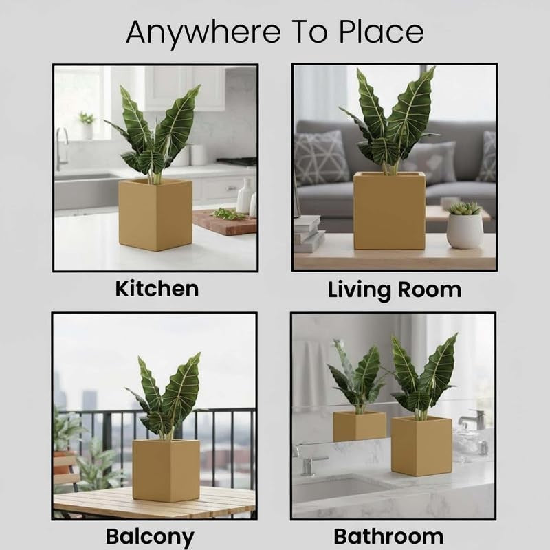 GoHooked brown 10-inch cube planter made of UV-resistant polymer for indoor/outdoor use. Features smart drainage.