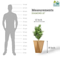 GoHooked brown diamond-textured 18-inch polymer planter pot with a plant. Shows scale against a silhouette.