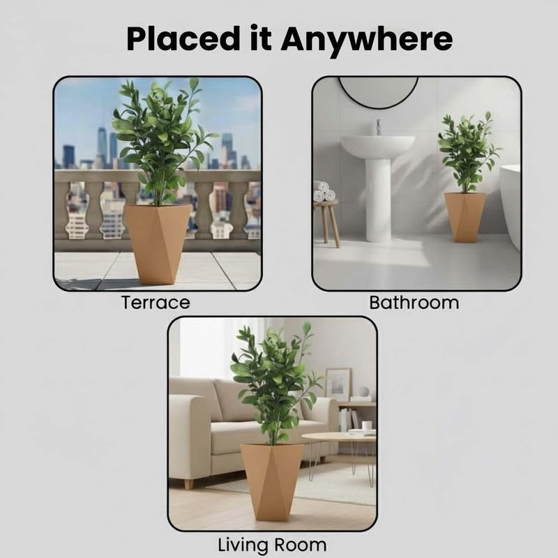 GoHooked brown diamond-textured polymer planter pot, 18-inch, lightweight and durable for indoor/outdoor use.