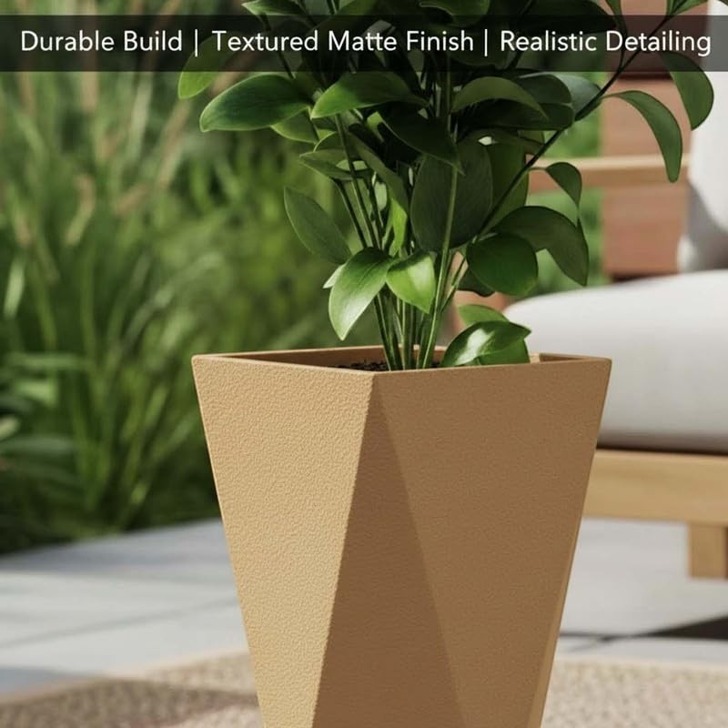 GoHooked modern brown diamond-textured polymer planter pot with drainage hole, 18-inch.