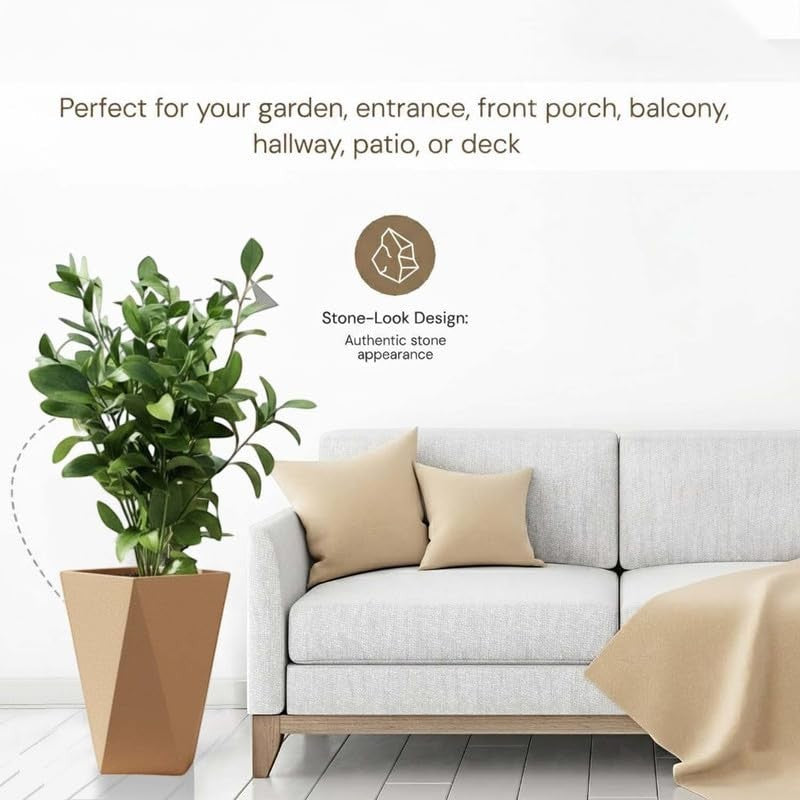 GoHooked modern brown diamond-textured polymer planter pot with a stone-look design. Lightweight and durable for indoor or outdoor use.