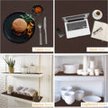 GoHooked brown EVA anti-slip mat used as a table mat, desk mat, shelf liner, and cupboard liner in a kitchen setting.
