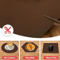 GoHooked brown EVA anti-slip shelf liner, cuttable and washable, shown as coasters, place mats, and mouse pads.