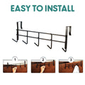GoHooked brown stainless steel over-the-door organizer with 5 hooks for closets, bedrooms, and bathrooms.