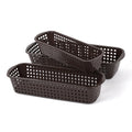 Go Hooked brown plastic rectangular drawer organizer baskets with perforated design, set of 3. Ideal for makeup, stationery, and desk organization.