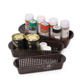 Go Hooked brown plastic drawer organizer set of 3, perforated design, ideal for kitchen or desk storage.