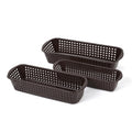 GoHooked brown plastic rectangular drawer organizer set of 3 with perforated design for multipurpose storage.