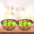 GoHooked brown plastic fruit bowls with decorative cutout pattern, holding green fruit. Set of 2.