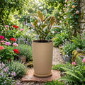 GoHooked brown lightweight plastic tower pot with saucer, 18 inch, modern style, for indoor/outdoor use.