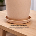 GoHooked brown lightweight plastic tower pot with built-in saucer tray, 18 inch, modern style, pack of 3.