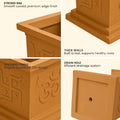 GoHooked brown plastic square Tulsi pot with Om and Swastik design, textured finish, drainage hole, and strong rim.