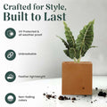 GoHooked 15-inch brown polymer cube planter with a modern design, featuring UV protection and a lightweight build.
