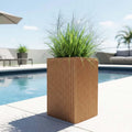 GoHooked tall brown polymer planter with ribbed granite texture, 10x16 inches, for indoor/outdoor plants.