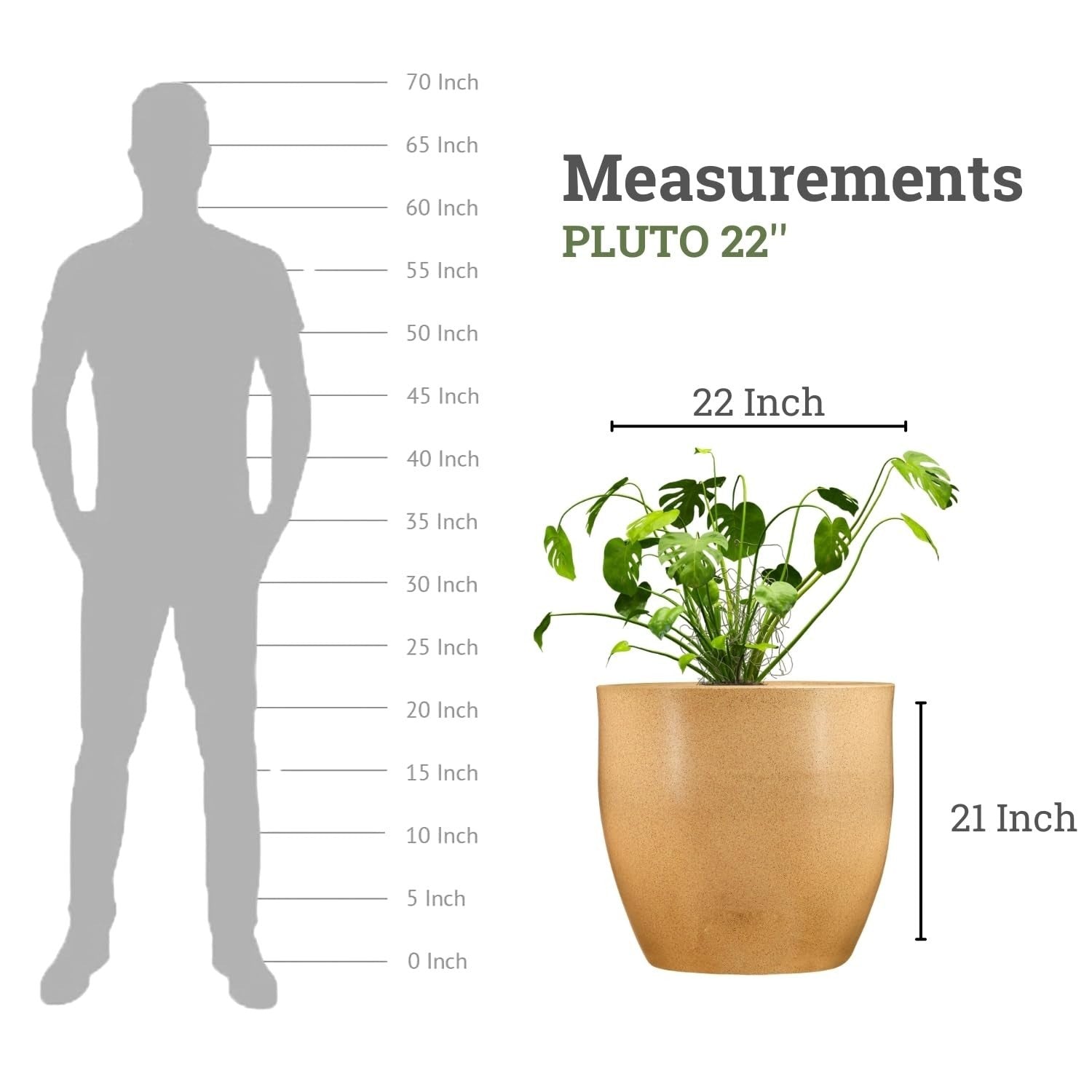Go Hooked 22-inch round brown polymer planter with a speckled finish, perfect for indoor or outdoor plants.