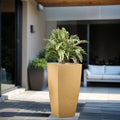 GoHooked 30-inch tall brown polymer planter with a tapered square design, featuring a drainage hole for healthy plant growth.