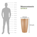 GoHooked 33-inch tall, round, brown polymer planter with a textured finish and drainage hole. Shown next to a human silhouette for scale.