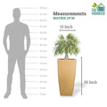 Go Hooked brown polymer Matrix planter, 30 inches tall, 13 inches wide, with a plant.