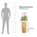 GoHooked brown polymer Matrix planter, 24 inches tall, with a square base and a plant. Scale reference provided.