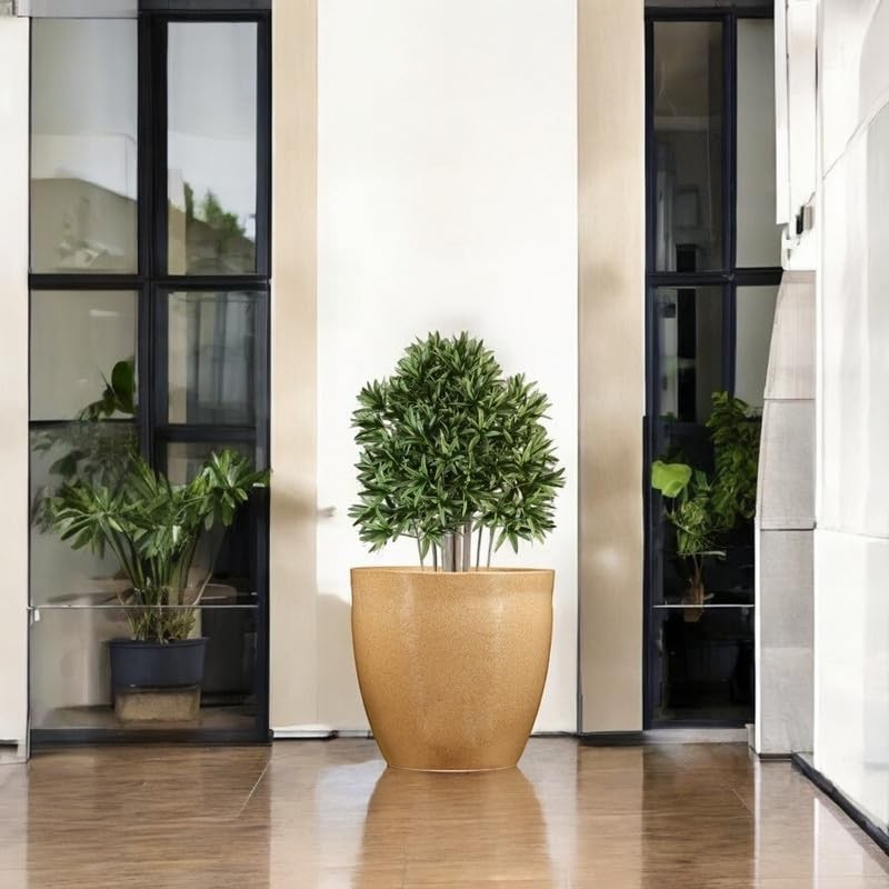 GoHooked brown polymer planter pot with a modern design, 12-inch size, featuring a drainage hole for healthy plants.