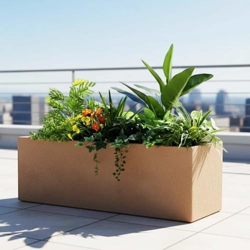 GoHooked brown polymer rectangular planter pot with drainage, 21x8 inches, for indoor/outdoor plants.