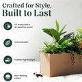 GoHooked Recta R brown polymer planter pot, 21x8 inches, modern design, lightweight, durable, UV protected, unbreakable, and non-fading.