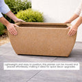 GoHooked 24-inch rectangular brown polymer planter pot with drainage hole, UV resistant for indoor/outdoor use.