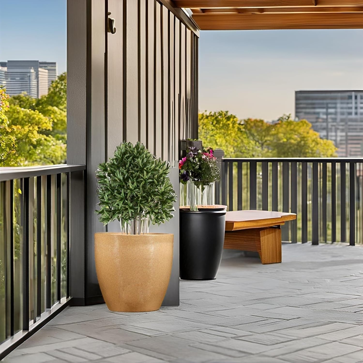 GoHooked 24-inch brown polymer planter pot with a modern round design, featuring a lightweight and durable build, perfect for indoor or balcony use.