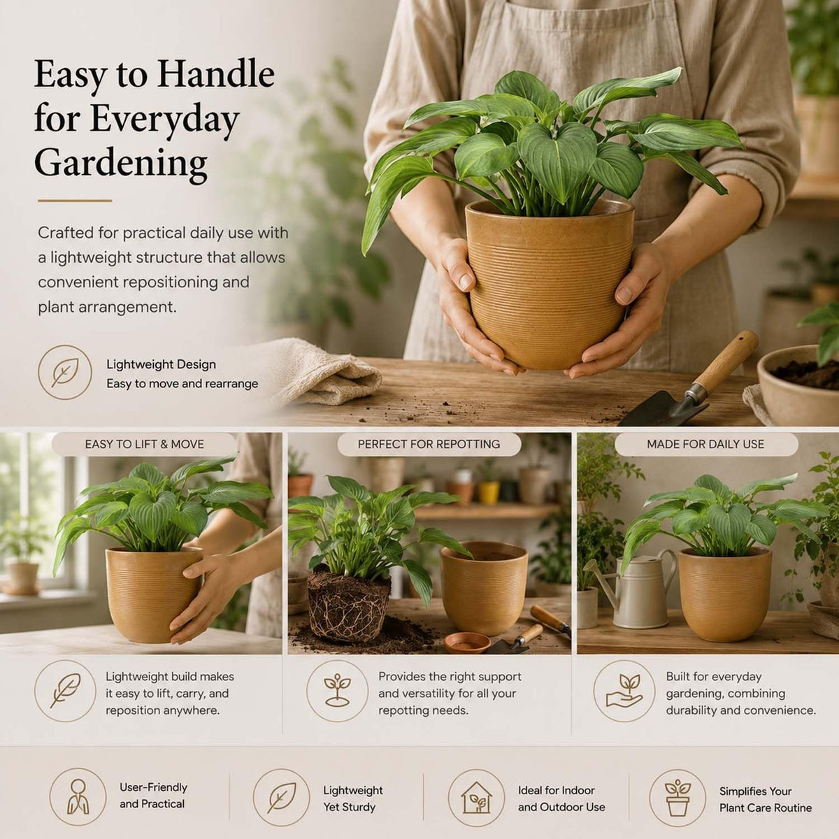 GoHooked 18-inch brown polymer planter pot with ribbed texture, perfect for indoor or outdoor plants.