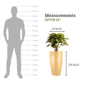 GoHooked Qutub Pot, 24-inch tall, round, brown polymer planter with a textured finish, shown with a plant.